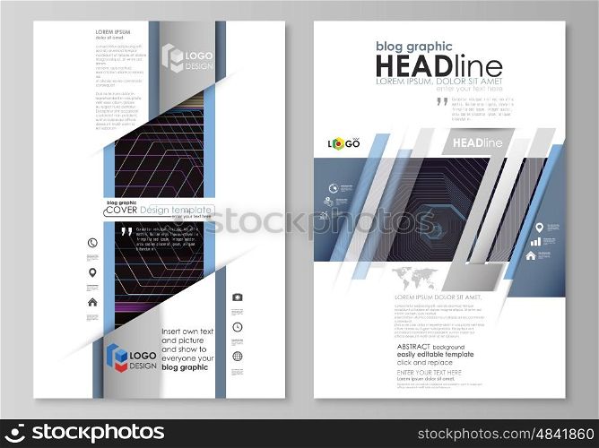 Blog graphic business templates. Page website design template, easy editable abstract vector layout. Abstract polygonal background with hexagons, illusion of depth and perspective. Black color geometric design, hexagonal geometry.