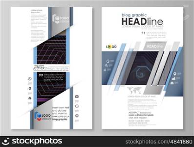 Blog graphic business templates. Page website design template, easy editable abstract vector layout. Abstract polygonal background with hexagons, illusion of depth and perspective. Black color geometric design, hexagonal geometry.