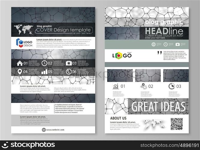 Blog graphic business templates. Page website design template, easy editable abstract vector layout. Chemistry pattern, molecular texture, polygonal molecule structure, cell. Medicine, science, microbiology concept.