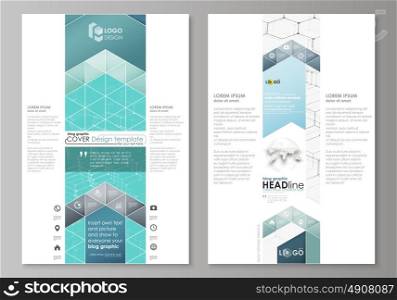 Blog graphic business templates. Page website design template, easy editable abstract vector layout. Chemistry pattern, hexagonal molecule structure on blue. Medicine, science and technology concept.. Blog graphic business templates. Page website design template, easy editable abstract vector layout. Chemistry pattern, hexagonal molecule structure on blue. Medicine, science and technology concept