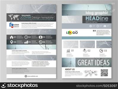Blog graphic business templates. Page website design template, easy editable abstract vector layout. Chemistry pattern, connecting lines and dots, molecule structure, scientific medical DNA research.. Blog graphic business templates. Page website design template, easy editable abstract vector layout. Chemistry pattern, connecting lines and dots, molecule structure, scientific medical DNA research