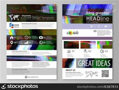 Blog graphic business templates. Page website design template, easy editable abstract vector layout. Glitched background made of colorful pixel mosaic. Digital decay, signal error, television fail.. Blog graphic business templates. Page website design template, easy editable abstract vector layout. Glitched background made of colorful pixel mosaic. Digital decay, signal error, television fail