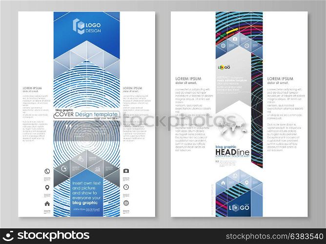 Blog graphic business templates. Page website design template, easy editable abstract vector layout. Blue color background in minimalist style made from colorful circles.. Blog graphic business templates. Page website design template, easy editable abstract vector layout. Blue color background in minimalist style made from colorful circles