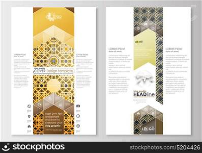 Blog graphic business templates. Page website design template, easy editable, flat layout. Islamic gold pattern, overlapping geometric shapes forming abstract ornament. Vector golden texture. Blog graphic business templates. Page website design template, easy editable, abstract flat layout. Islamic gold pattern, overlapping geometric shapes forming abstract ornament. Vector golden texture.