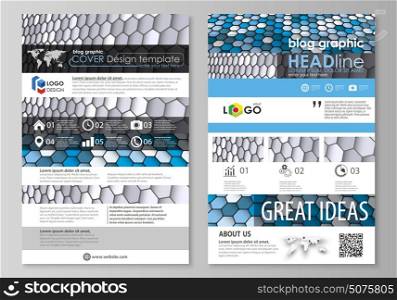 Blog graphic business templates. Page website design template, easy editable vector layout. Blue and gray color hexagons in perspective. Abstract polygonal style modern background.. Blog graphic business templates. Page website design template, easy editable abstract vector layout. Blue and gray color hexagons in perspective. Abstract polygonal style modern background.