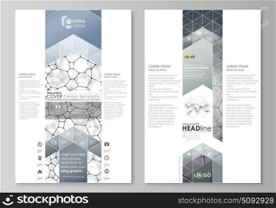 Blog graphic business templates. Page website design template, vector layout. Chemistry pattern, molecular texture, polygonal molecule structure, cell. Medicine, science, microbiology concept.. Blog graphic business templates. Page website design template, easy editable abstract vector layout. Chemistry pattern, molecular texture, polygonal molecule structure, cell. Medicine, science, microbiology concept.