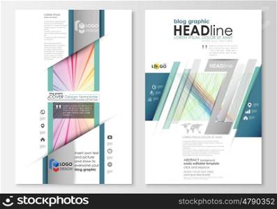Blog graphic business templates. Page website template, easy editable, flat layout, vector illustration. Colorful background with abstract waves, lines. Bright color curves. Motion design