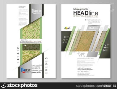 Blog graphic business templates. Page website template, vector layout. Abstract green color wooden design. Wood texture with leaves. Spa concept natural pattern in linear style.. Blog graphic business templates. Page website design template, easy editable abstract vector layout. Abstract green color wooden design. Texture with leaves. Spa concept natural pattern in linear style. Vector decoration for fashion, cosmetics, beauty industry.