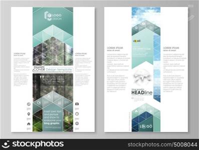 Blog graphic templates. Page website design template, abstract vector layout. Colorful background made of triangular or hexagonal texture for travel business, natural landscape in polygonal style.. Blog graphic business templates. Page website design template, easy editable abstract vector layout. Colorful background made of triangular or hexagonal texture for travel business, natural landscape in polygonal style.
