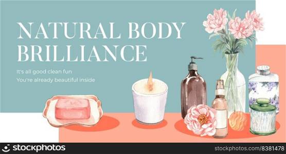 Blog header template with bath essential concept,watercolor style  
