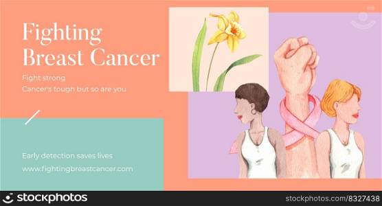 Blog header template with breast cancer concept,watercolor style 