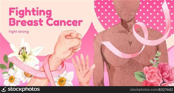 Blog header template with breast cancer concept,watercolor style 