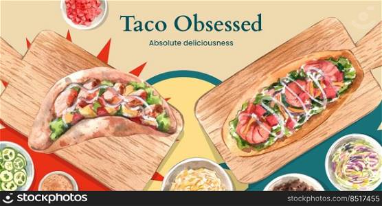 Blog header template with taco day concept,watercolor style 