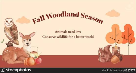 Blog header with template autumn outfit woodland life concept,watercolor style 