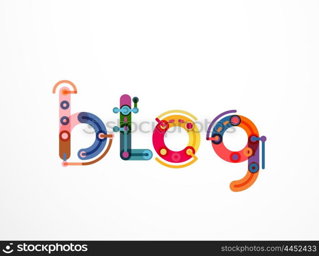 Blog word lettering banner, created with connected colorful lines. Mobile app, web design or business presentation element