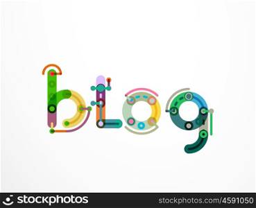 Blog word lettering banner, created with connected colorful lines. Mobile app, web design or business presentation element