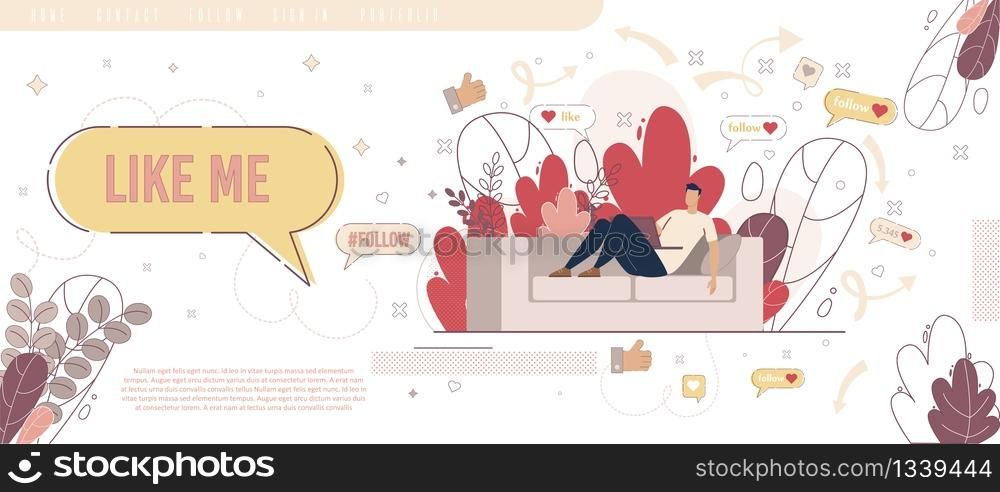 Blogger Follower Feedback, Social Network User Opinion, Popularity in Social Network Concept Concept. Online User Liking, Sharing Content, Watching Video in Internet Trendy Flat Vector Illustration