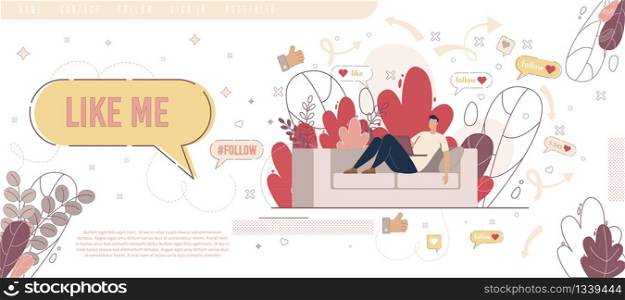 Blogger Follower Feedback, Social Network User Opinion, Popularity in Social Network Concept Concept. Online User Liking, Sharing Content, Watching Video in Internet Trendy Flat Vector Illustration