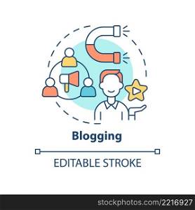 Blogging concept icon. Provide promotion c&aign. Marketing trend abstract idea thin line illustration. Isolated outline drawing. Editable stroke. Arial, Myriad Pro-Bold fonts used. Blogging concept icon