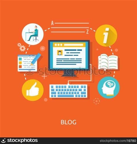 Blogging concept in flat design style. Blogging and writing for website blog