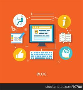 Blogging concept in flat design style. Blogging and writing for website blog