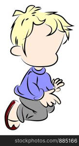Blond boy wearing a blue sweater, illustration, vector on white background.