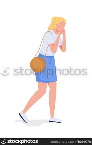 Blond girl having nervous breakdown semi flat color vector character. Full body person on white. Emotional distress isolated modern cartoon style illustration for graphic design and animation. Blond girl having nervous breakdown semi flat color vector character