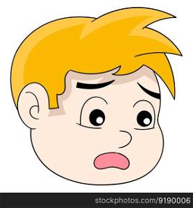 blonde boy head emoticon having a sad face expression. vector design illustration art