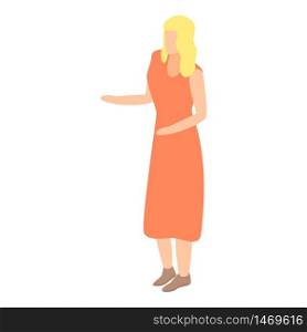Blonde girl in red dress icon. Isometric of blonde girl in red dress vector icon for web design isolated on white background. Blonde girl in red dress icon, isometric style