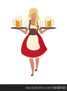 Blonde waitress with beer semi flat color vector character. Full body person on white. Wearing traditional costume isolated modern cartoon style illustration for graphic design and animation. Blonde waitress with beer semi flat color vector character