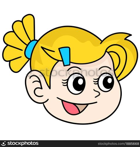 blonde woman emoticon with smiling face expression, doodle icon image. cartoon caharacter cute doodle draw