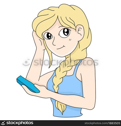 blondie beauty girl. cartoon illustration sticker