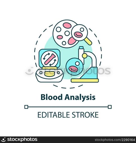 Blood analysis concept icon. Patient testing service. Diagnostic services abstract idea thin line illustration. Isolated outline drawing. Editable stroke. Arial, Myriad Pro-Bold fonts used. Blood analysis concept icon