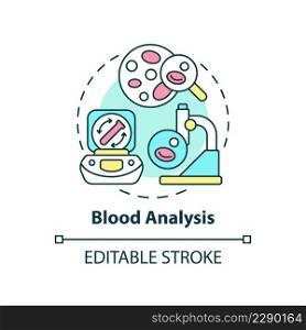 Blood analysis concept icon. Patient testing service. Diagnostic services abstract idea thin line illustration. Isolated outline drawing. Editable stroke. Arial, Myriad Pro-Bold fonts used. Blood analysis concept icon