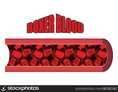 Blood Boxer. Blood cells in form of boxing gloves. Anatomy of blood vessel. humorous picture. In vein of blood Boxer red boxing gloves.&#xA;