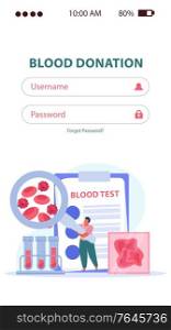 Blood donation composition with blood test symbols flat vector illustration