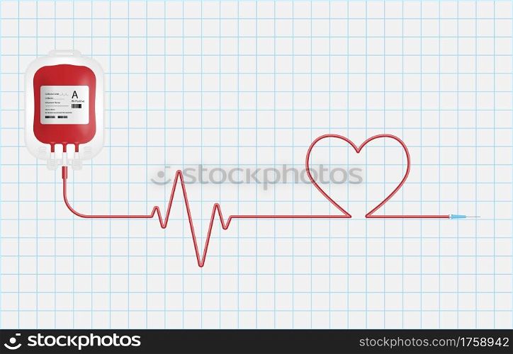 Blood donation concept, Blood bag isolated on graph paper background, vector illustration