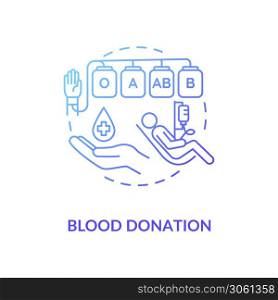 Blood donation concept icon. Voluntary medical procedure, transfusion. Donating blood for charity purpose idea thin line illustration. Vector isolated outline RGB color drawing. Blood donation concept icon