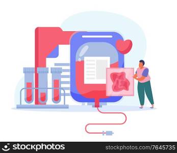 Blood donation concept with save life symbols flat vector illustration
