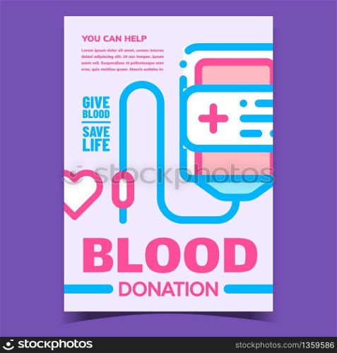 Blood Donation Creative Advertising Poster Vector. Blood Donation Drop Counter, Dropper Equipment For Save Life And Heart On Bright Banner. Concept Template Stylish Colorful Illustration. Blood Donation Creative Advertising Poster Vector