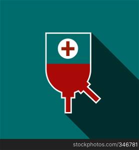 Blood donation icon in flat style on a blue background. Blood donation icon, flat style
