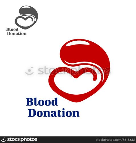Blood donation symbol design with glowing red drop of blood flowing into a heart. Healthcare and medicine, charity and social, life saving and blood donation theme design. Drop of blood flowing into a heart