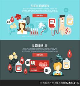 Blood Donor Banner. Blood donor horizontal banner set with medical healthcare and clinic elements isolated vector illustration