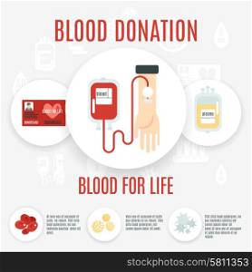 Blood donor flat icon set with human hand making transfusion vector illustration. Blood Donor Icon