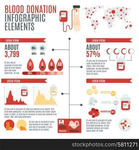 Blood donor infographic set with donation and transfusion symbols and charts vector illustration. Blood Donor Infographic