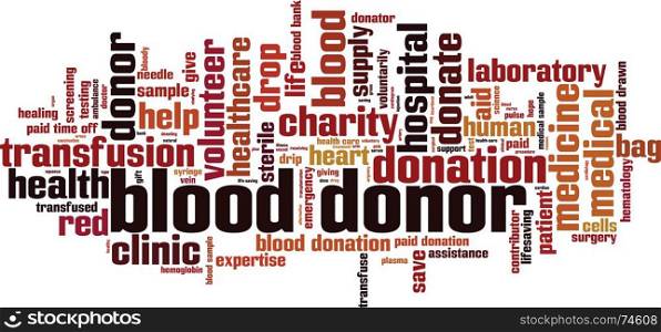 Blood donor word cloud concept. Vector illustration
