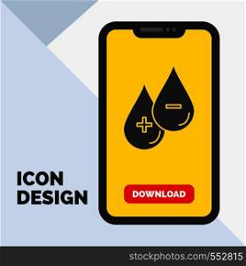 blood, drop, liquid, Plus, Minus Glyph Icon in Mobile for Download Page. Yellow Background. Vector EPS10 Abstract Template background