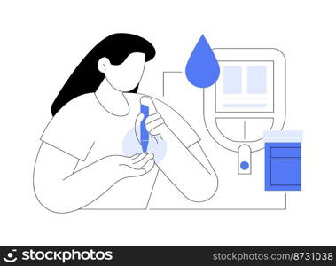 Blood glucose meter abstract concept vector illustration. Sugar level control at home, diabetes mellitus, blood sample, screen test, chronic disease, medical check, glucometer abstract metaphor.. Blood glucose meter abstract concept vector illustration.
