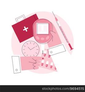 Blood glucose meter abstract concept vector illustration. Sugar level control at home, diabetes mellitus, blood s&le, screen test, chronic disease, medical check, glucometer abstract metaphor.. Blood glucose meter abstract concept vector illustration.