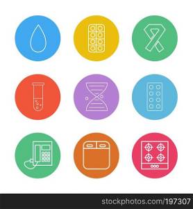 blood , medicine , cancer , beaker , dna , tablets , telephone , icon, vector, design,  flat,  collection, style, creative,  icons